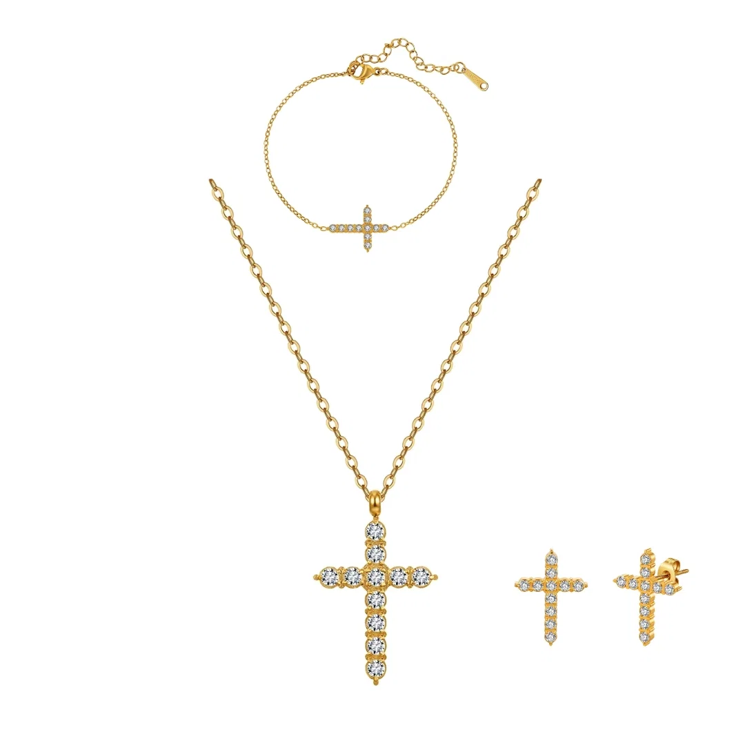 Set Colier, Brățară și Cercei Statement cu Cristale Zirconiu Divine Auriu [1]