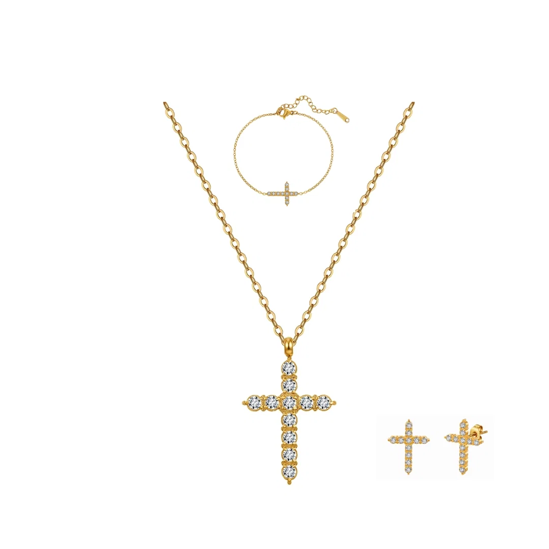 Set Colier, Brățară și Cercei Statement cu Cristale Zirconiu Divine Auriu [1]