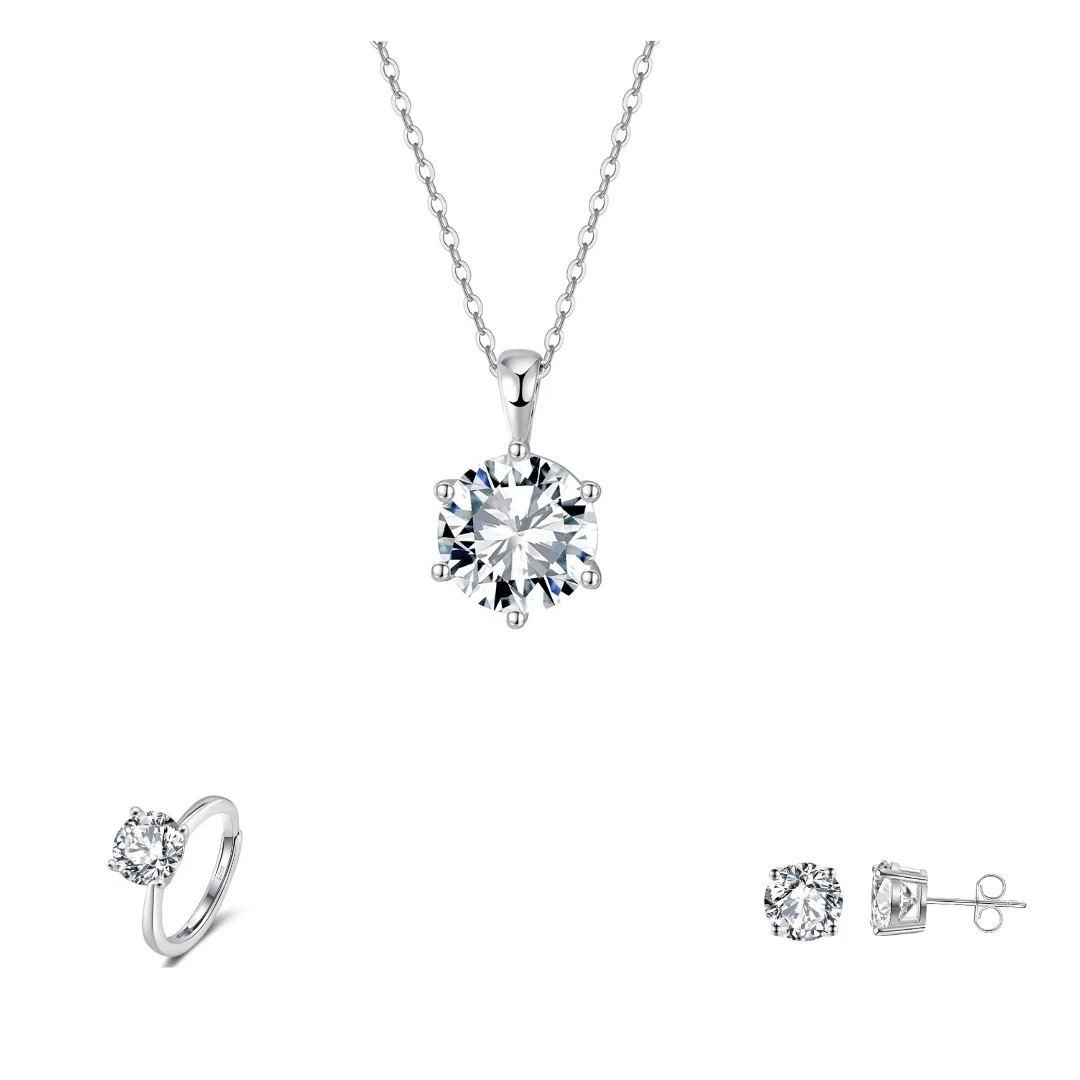 Set Colier, Cercei și Inel din argint cu zirconiu Round Argintiu [1]