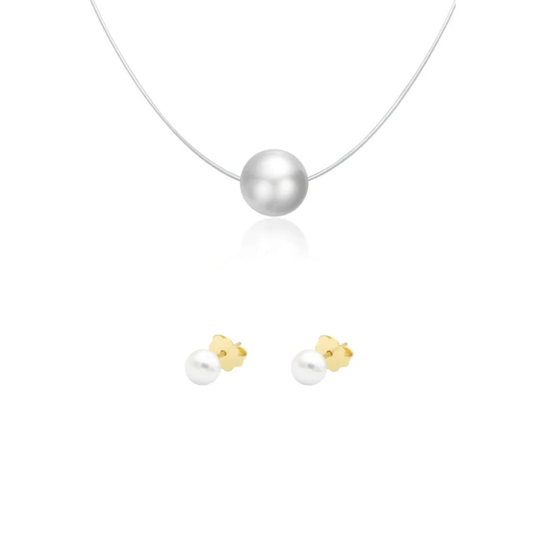 Set Colier Invisible și Cercei Argint cu Perle Naturale de Cultură Gold [1]