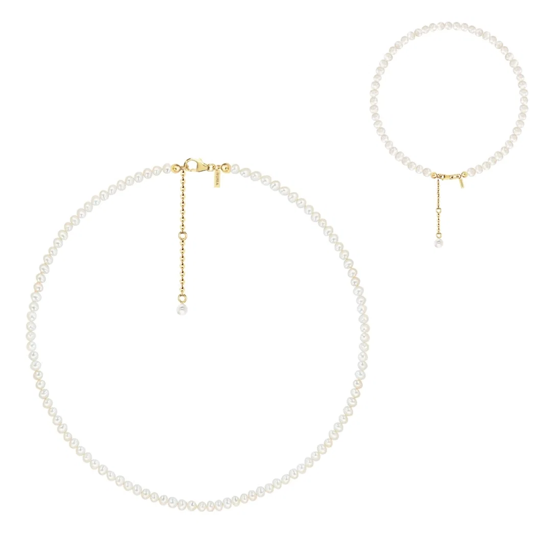 Set Colier și Brățară Argint de Picior cu Perle Naturale de Cultură Small String Gold [1]