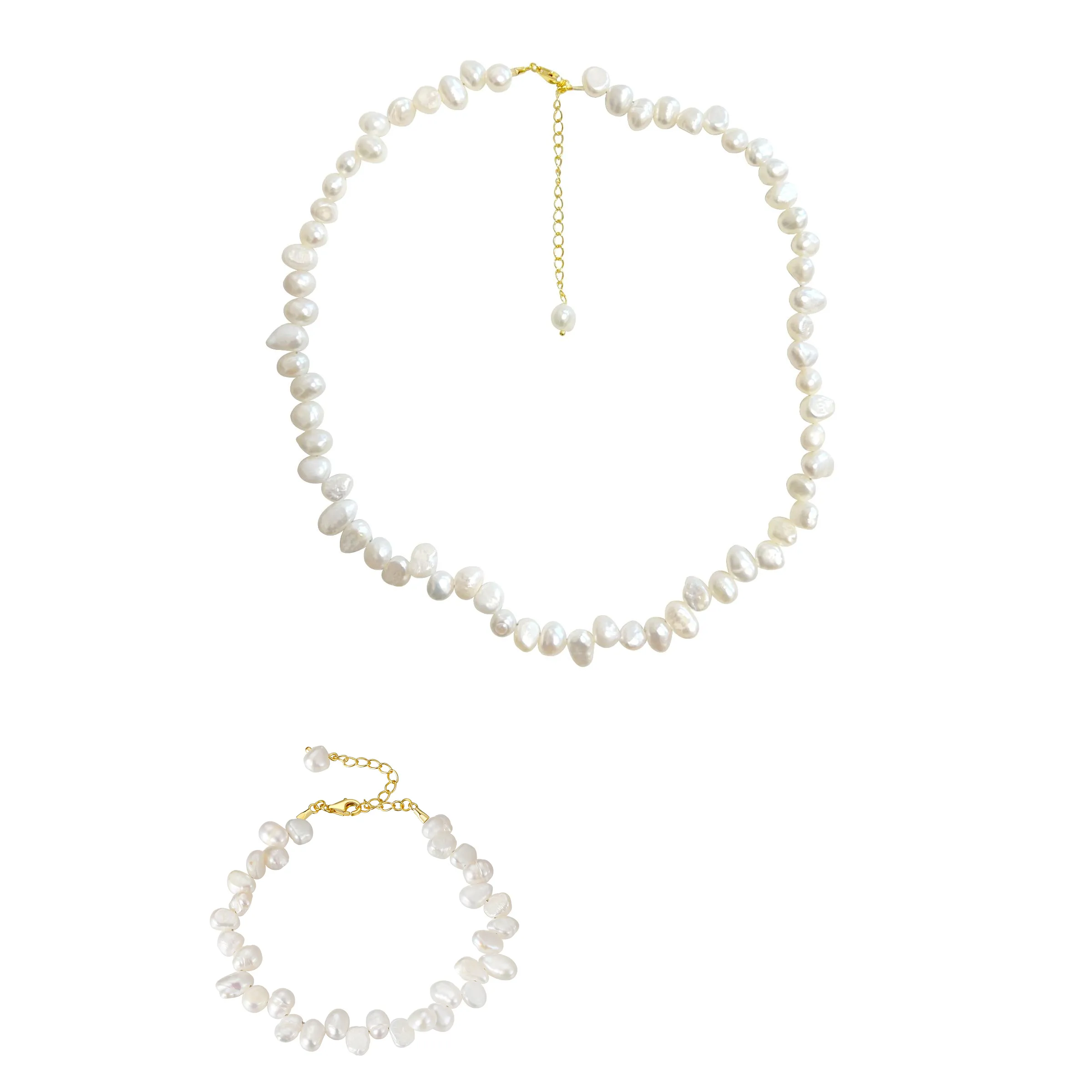 Set Colier si Brățară din argint cu perle naturale de cultură gold Raw Collection [1]