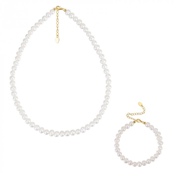 Set Colier și Brățară din argint cu perle naturale de cultură gold Raw Collection [1]