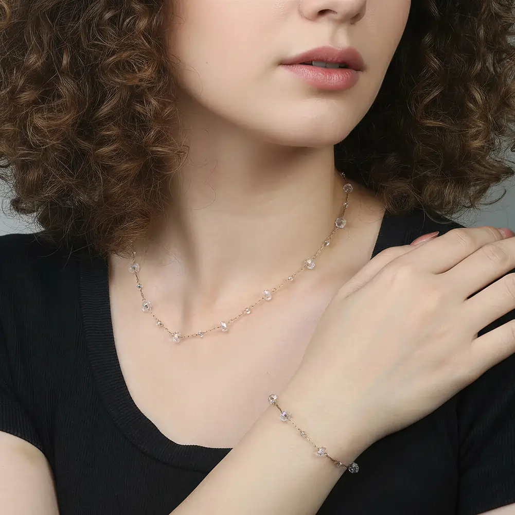 Set Colier și Brățară Statement Crystal Auriu [2]