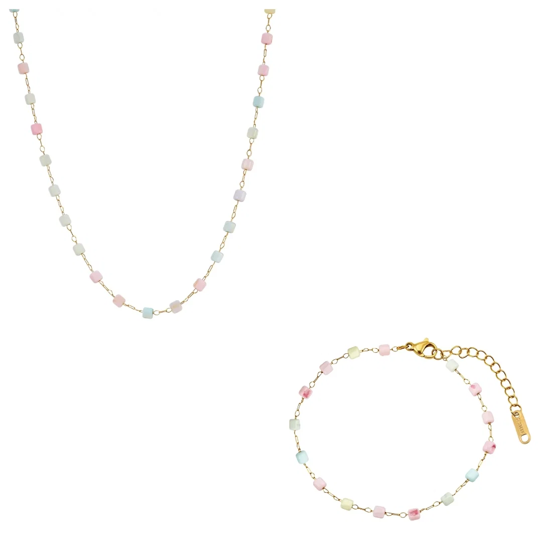 Set Colier și Brățară Statement Pastel Auriu [1]