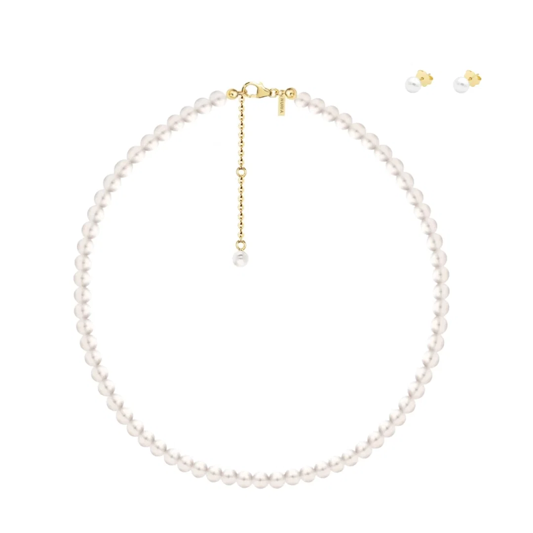 Set Colier și Cercei Argint cu Perle Naturale de Cultură Large String Gold [1]