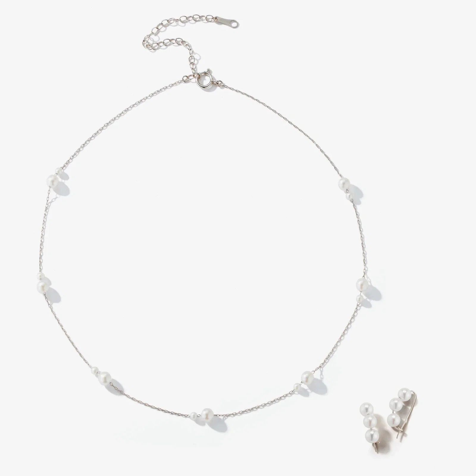 Set Colier și Cercei argint cu perle naturale de cultură medium silver. Perola Collection [1]