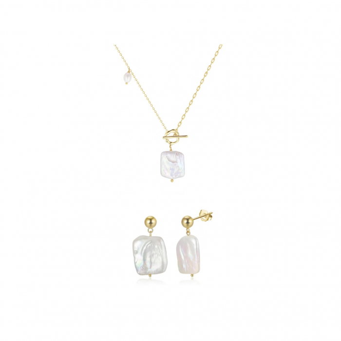 Set Colier și Cercei din Argint cu Perle Naturale Baroque Gold [1]