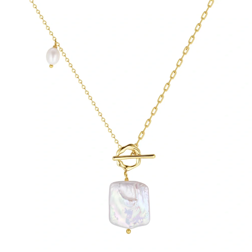 Set Colier și Cercei din Argint cu Perle Naturale Baroque Gold [2]