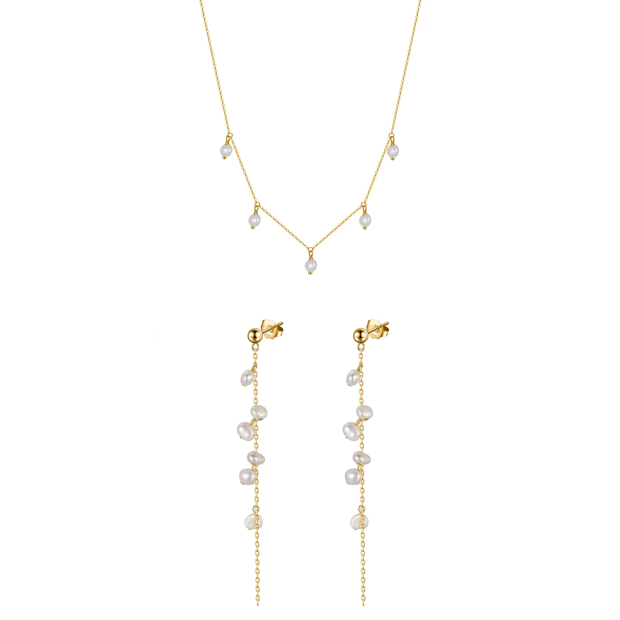 Set Colier și Cercei din Argint cu perle naturale de cultură Dewdrop Garland Gold [1]