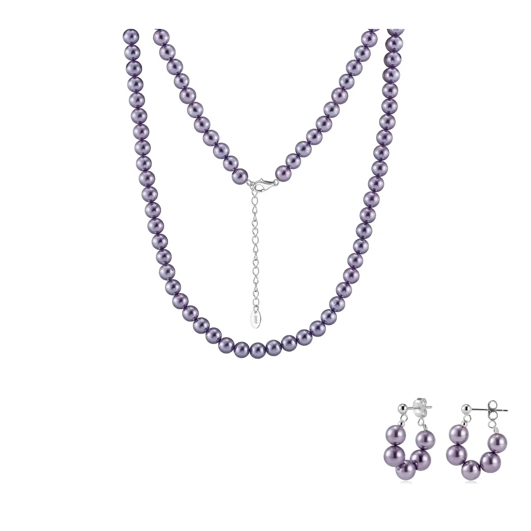 Set Colier și Cercei din argint cu perle shell Purple Argintiu [1]