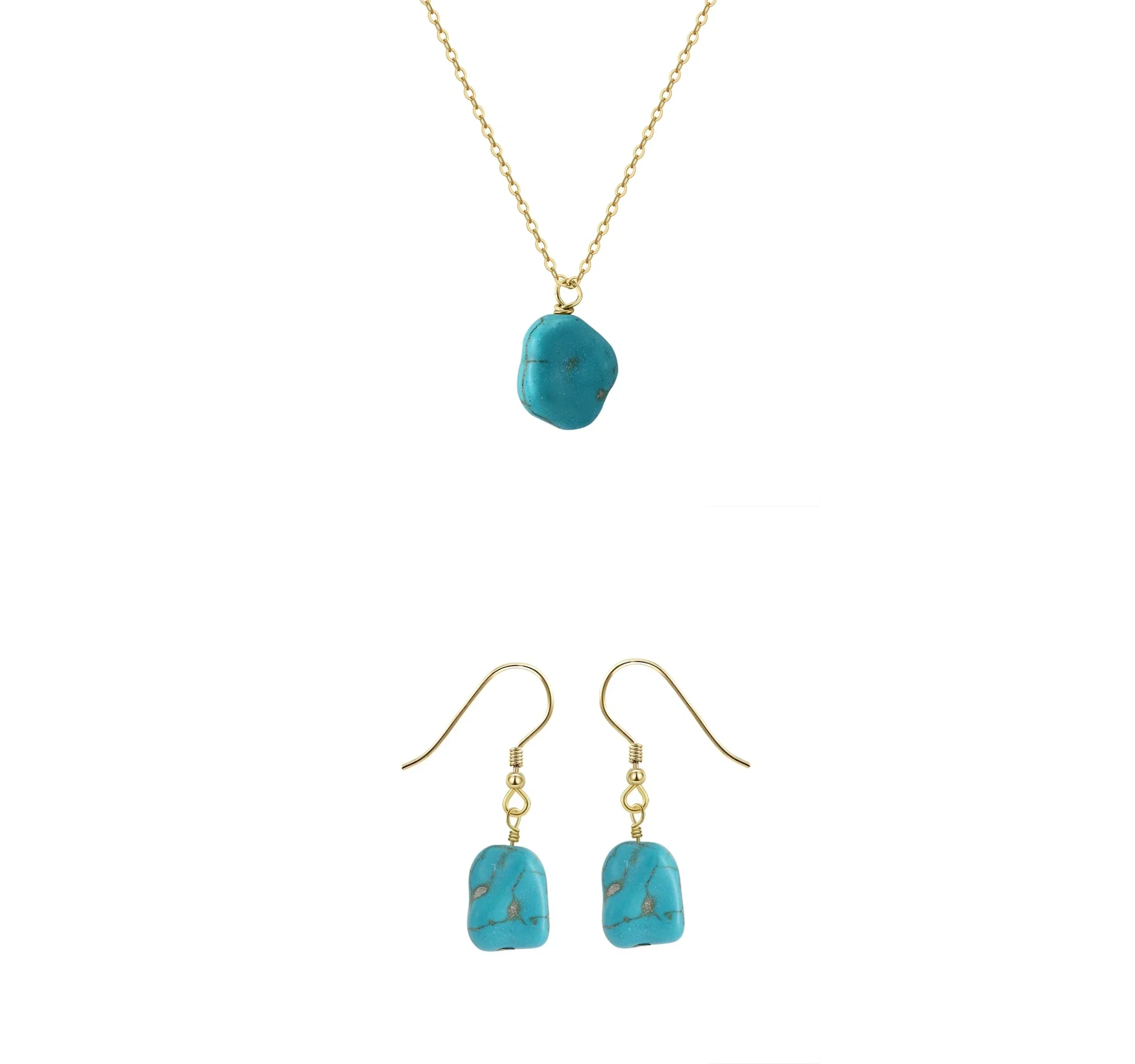 Set Colier și Cercei din Argint cu Piatră Naturală Turcoaz Turquoise Pendant Gold [1]