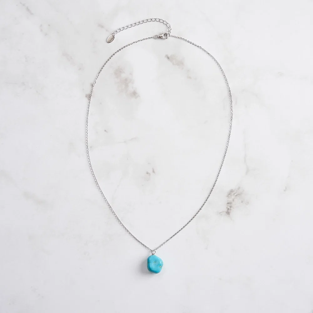 Set Colier și Cercei din Argint cu Piatră Naturală Turcoaz Turquoise Pendant Silver [4]
