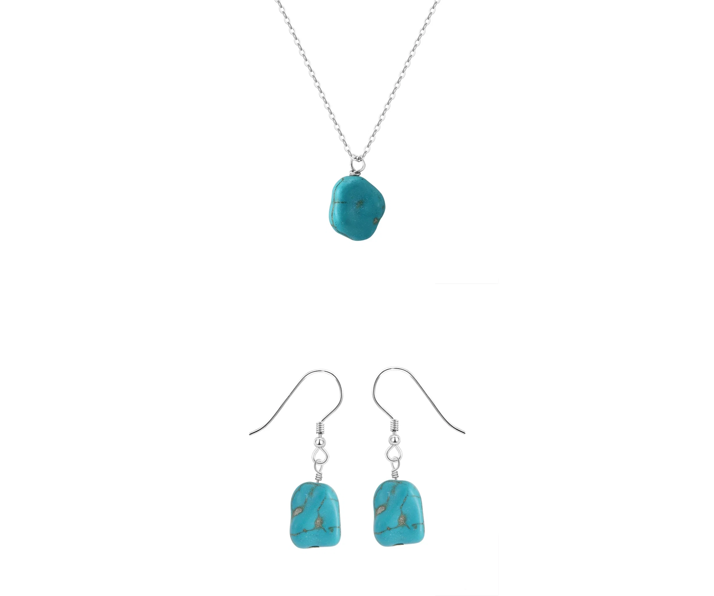 Set Colier și Cercei din Argint cu Piatră Naturală Turcoaz Turquoise Pendant Silver [1]