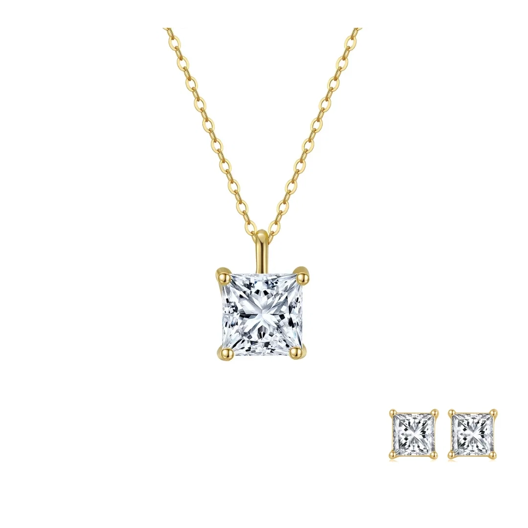 Set Colier și Cercei din argint cu zirconiu Princess Auriu [1]