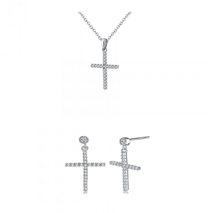 Set Colier și Cercei din Argint Silver Crystal Cross [1]
