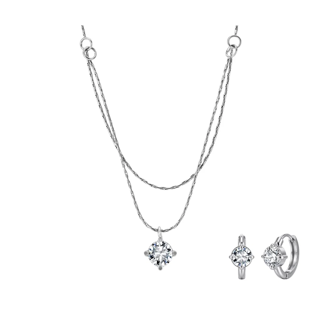 Set Colier și Cercei Statement Double Glow Argintiu [1]