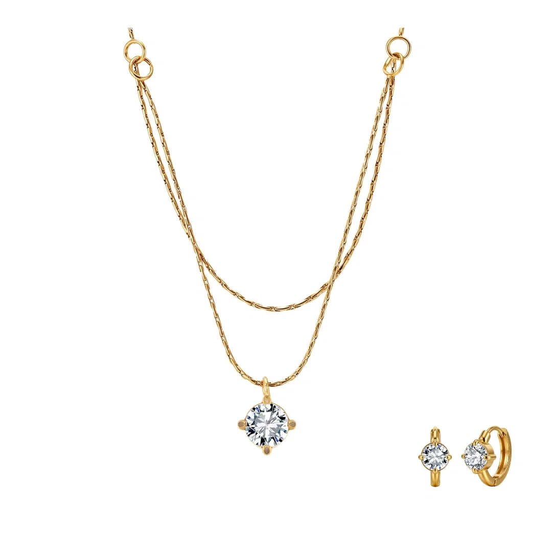 Set Colier și Cercei Statement Double Glow Auriu [1]