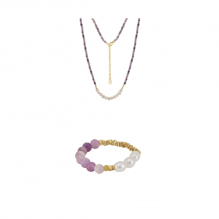 Set Colier și Inel din Argint cu Perle Naturale și Pietre Naturale Ametist Lavender Amethyst [1]