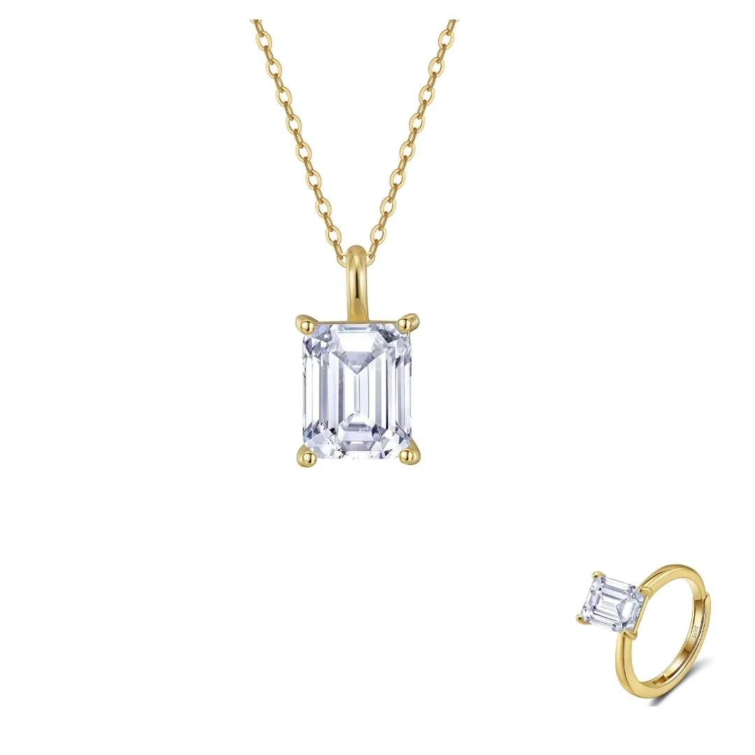 Set Colier și Inel din argint cu zirconiu Emerald Auriu [1]