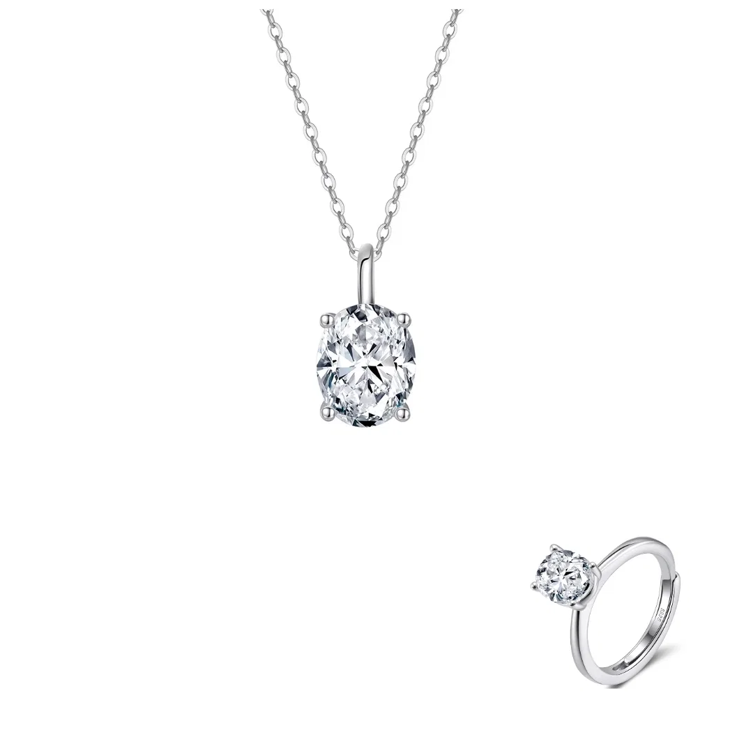 Set Colier și Inel din argint cu zirconiu Oval Argintiu [1]