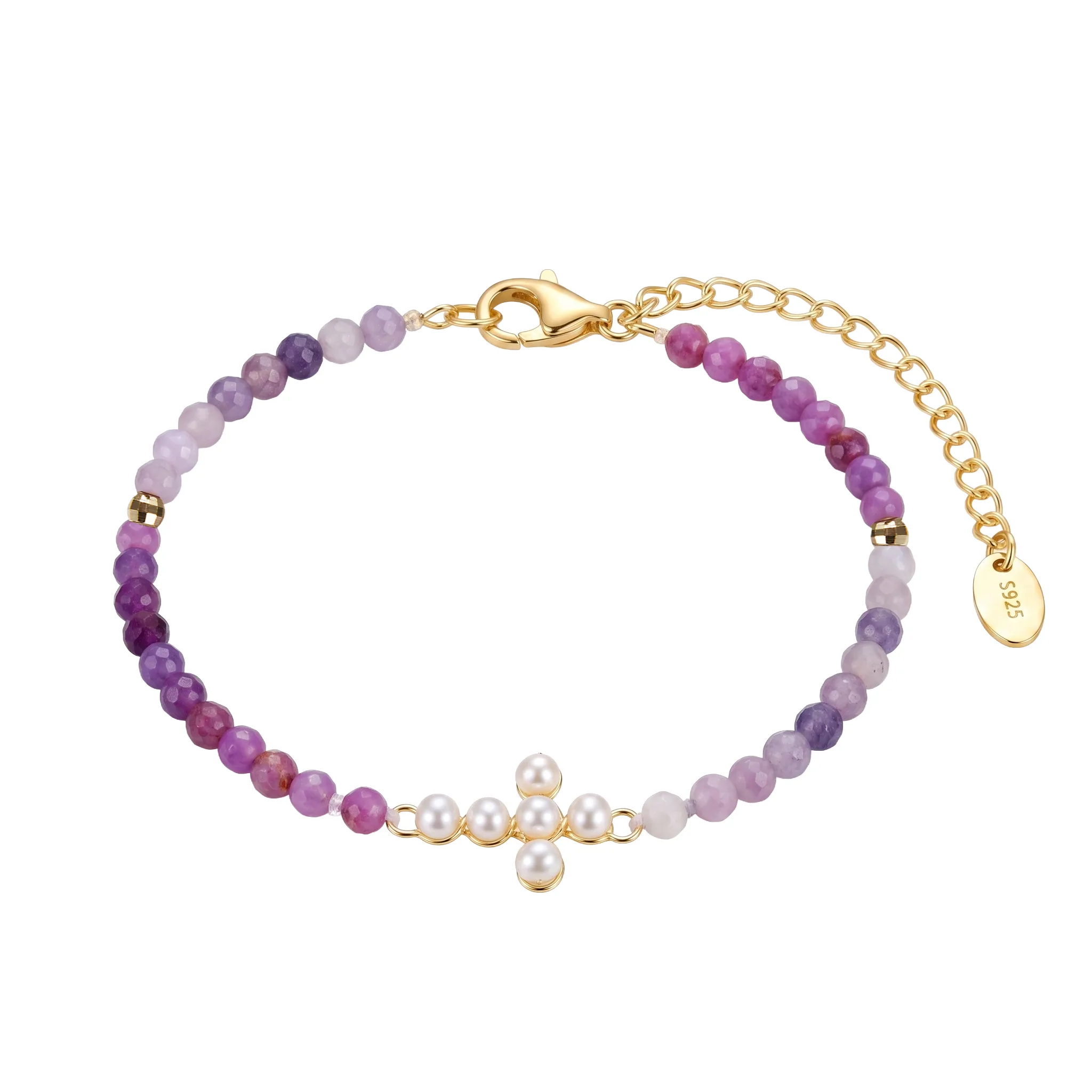 Bratari din argint - Brățară Argint cu perle naturale și pietre ametist Cross Pearl