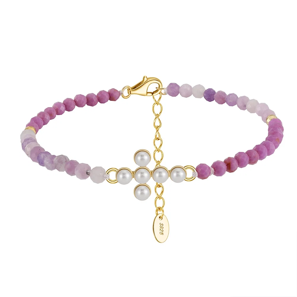 Bijuterii Perle Naturale - Brățară Argint cu perle naturale și pietre ametist Cross Pearl