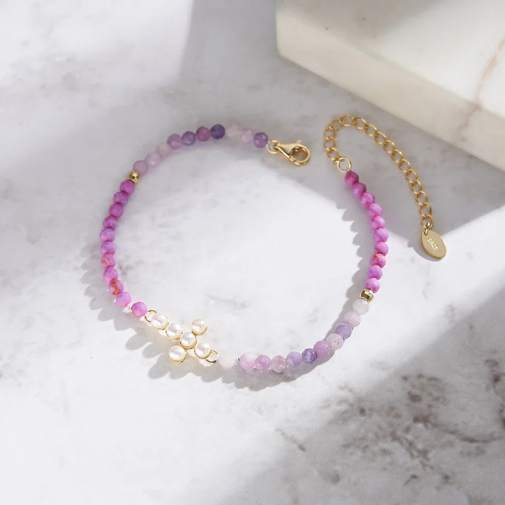 Bijuterii Perle Naturale - Brățară Argint cu perle naturale și pietre ametist Cross Pearl