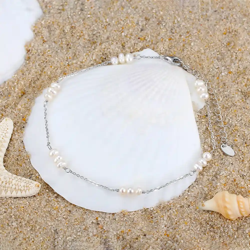 Brățări De Picior - Brățară de Picior cu Perle Naturale de Cultură Pearl Anklet Silver