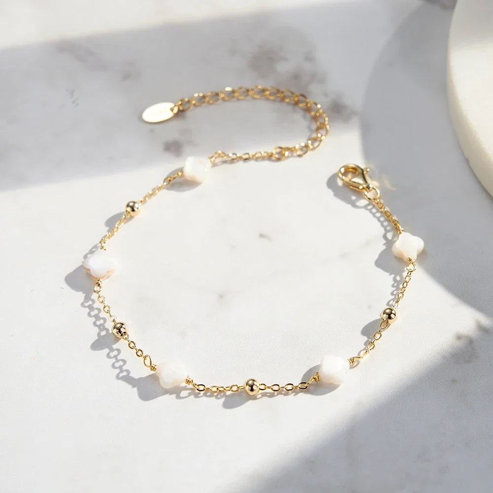 Brățări Din Argint - Brățară din Argint Clover Beads Gold