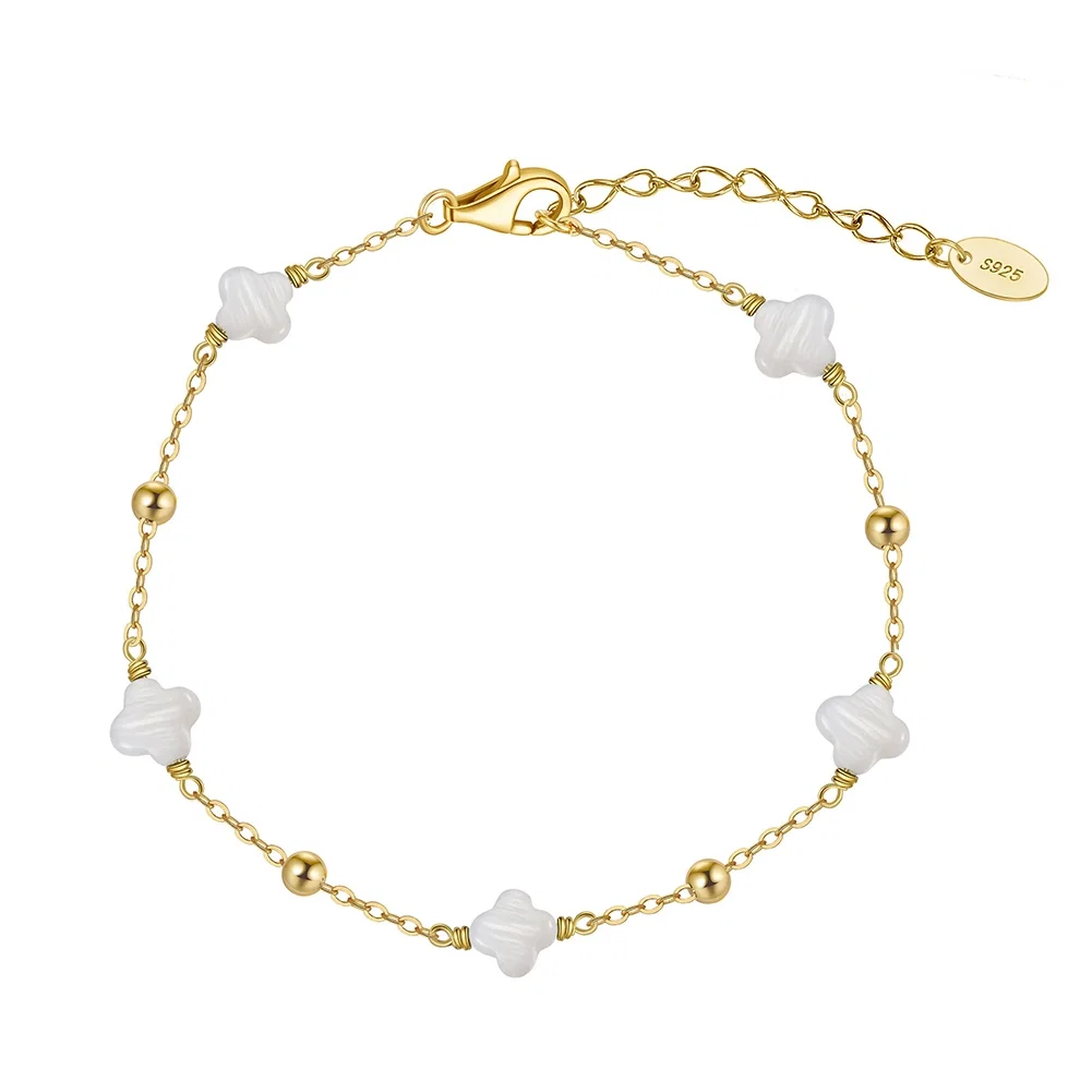 Brățări Din Argint - Brățară din Argint Clover Beads Gold