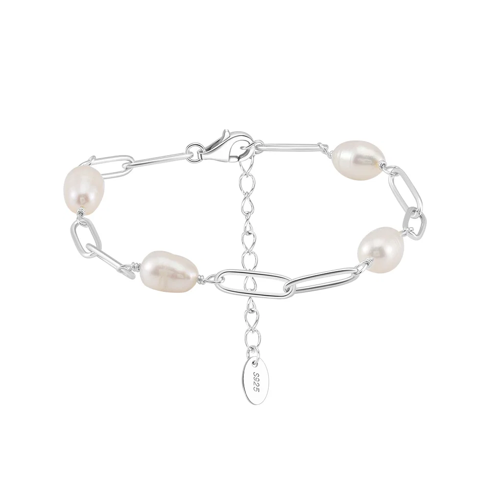 Brățări Din Argint - Brățară din Argint cu Perle Naturale de Cultură Baroque Links Pearl Silver