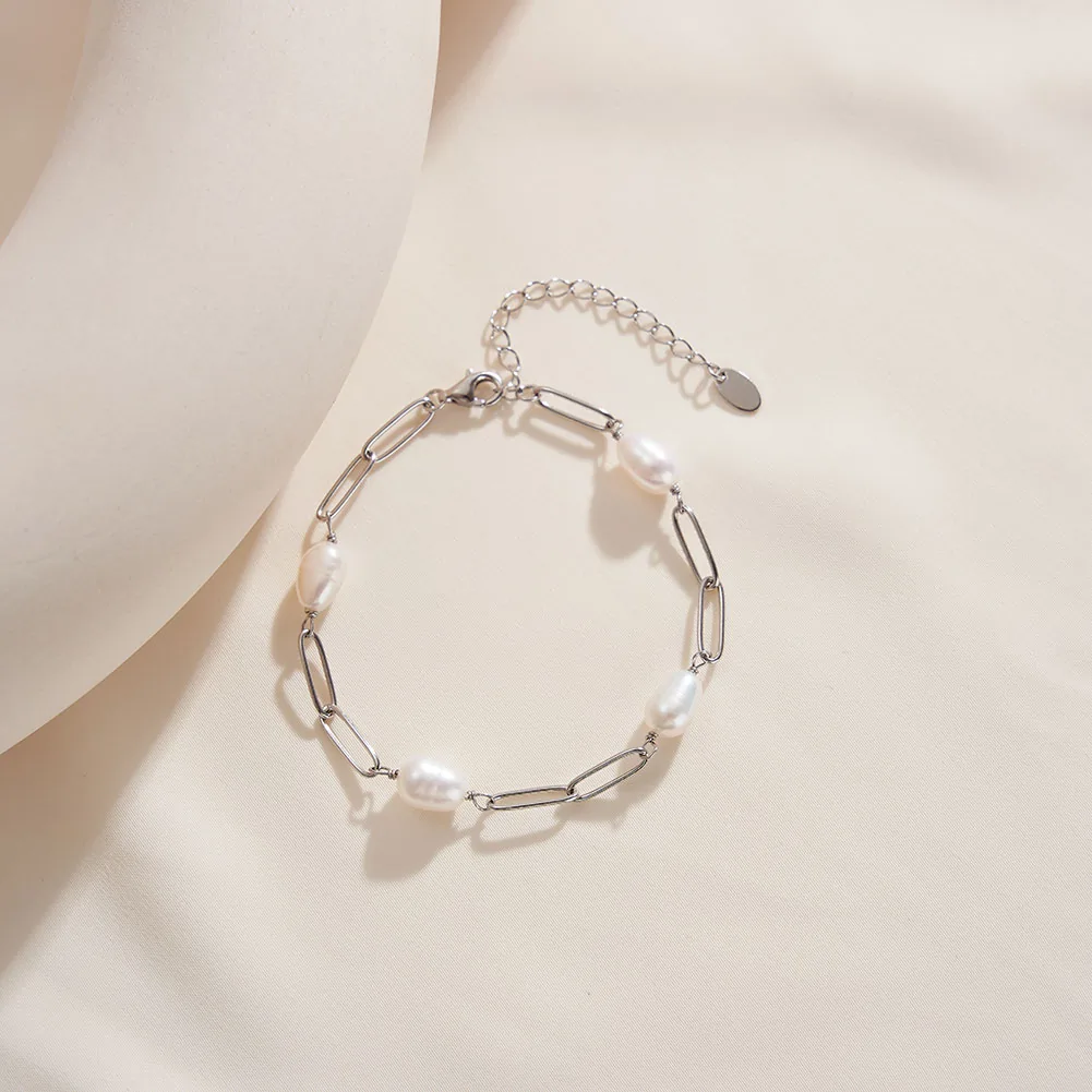 Brățări Din Argint - Brățară din Argint cu Perle Naturale de Cultură Baroque Links Pearl Silver