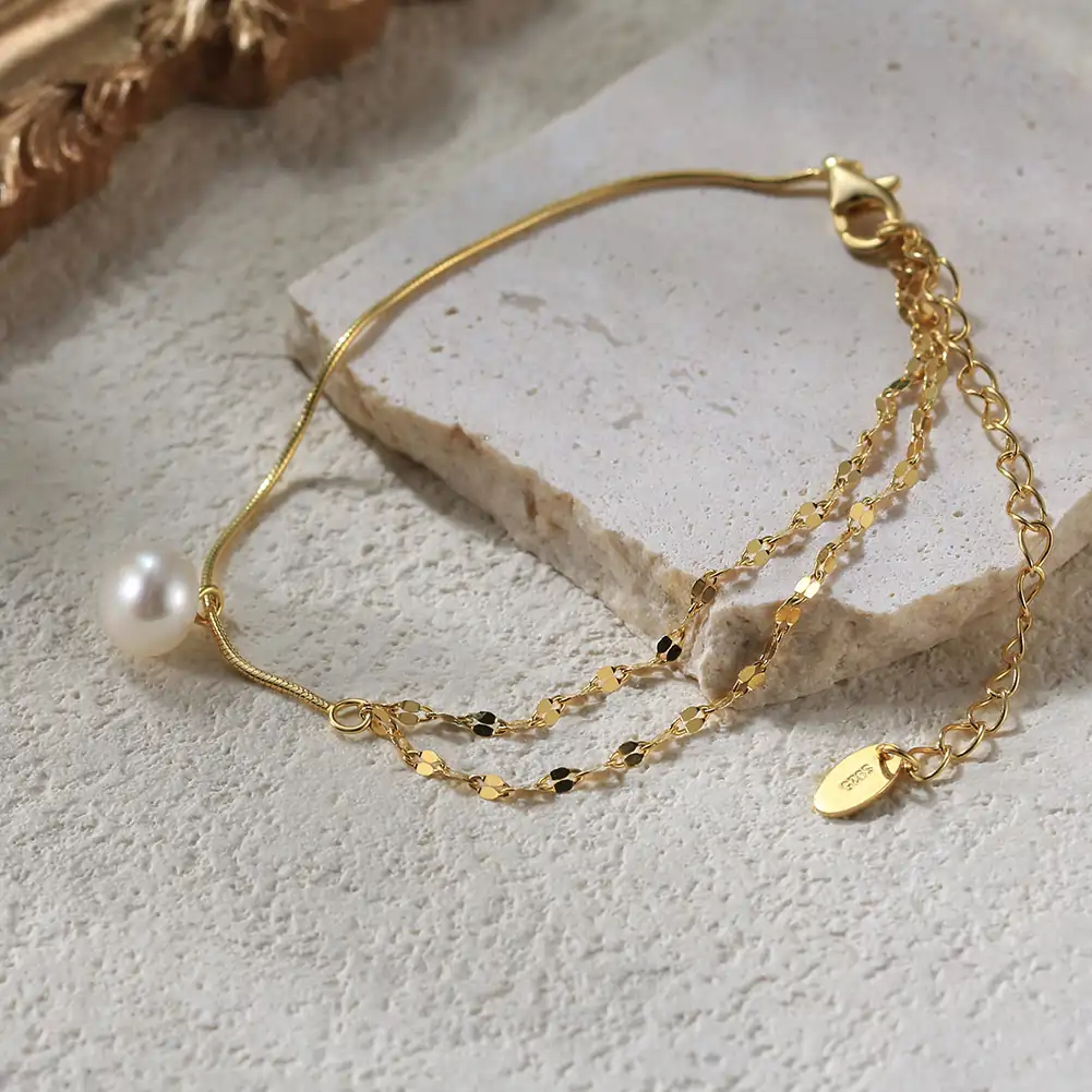 Brățări Din Argint - Brățară din Argint cu Perle Naturale de Cultură Dual Elegance Gold