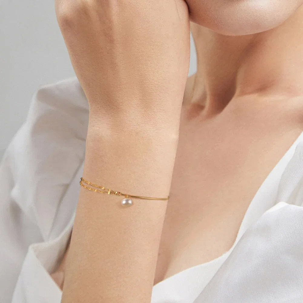Brățări Din Argint - Brățară din Argint cu Perle Naturale de Cultură Dual Elegance Gold