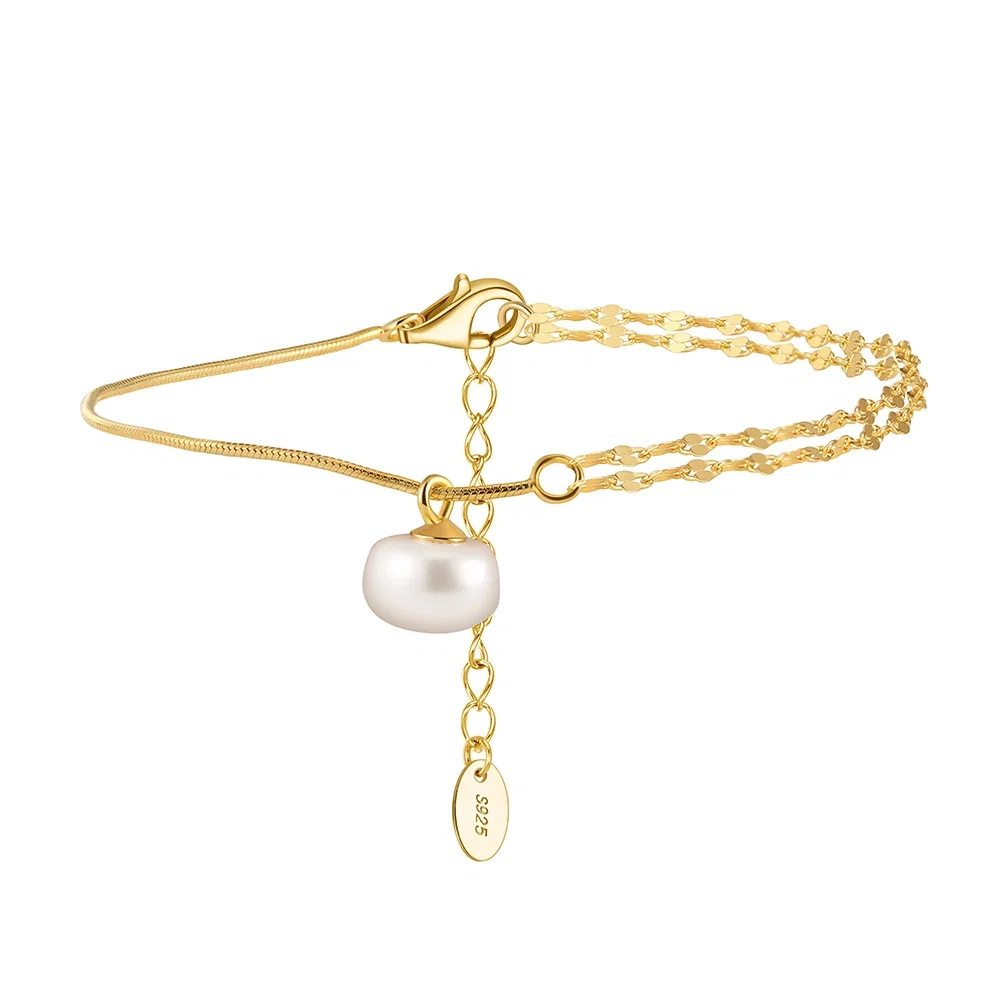 Brățări Din Argint - Brățară din Argint cu Perle Naturale de Cultură Dual Elegance Gold