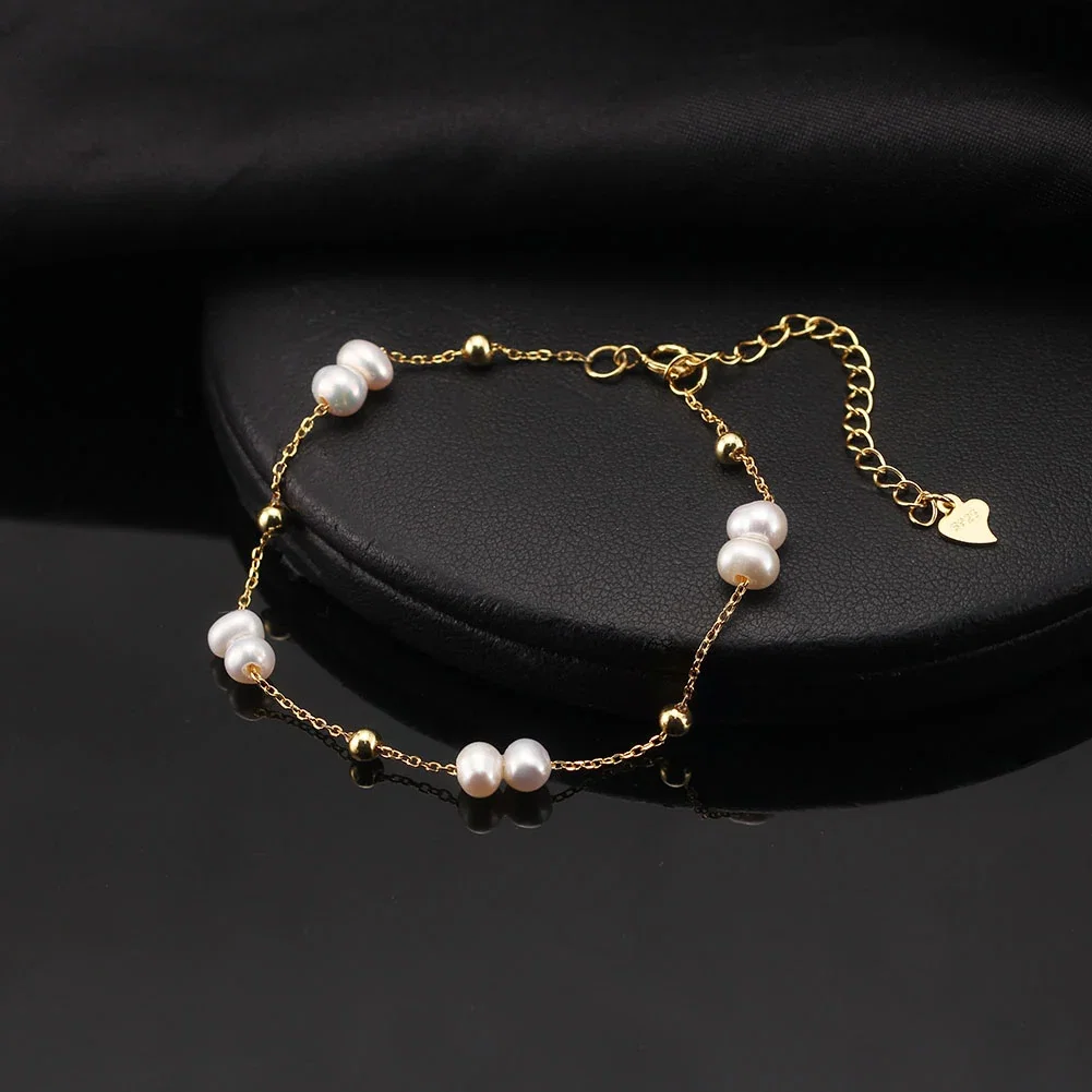 Brățări Din Argint - Brățară din Argint cu perle naturale de cultură Gold Pearl Chain