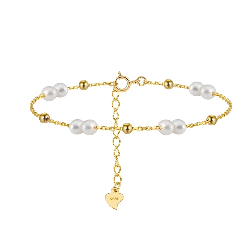 Brățări Din Argint - Brățară din Argint cu perle naturale de cultură Gold Pearl Chain
