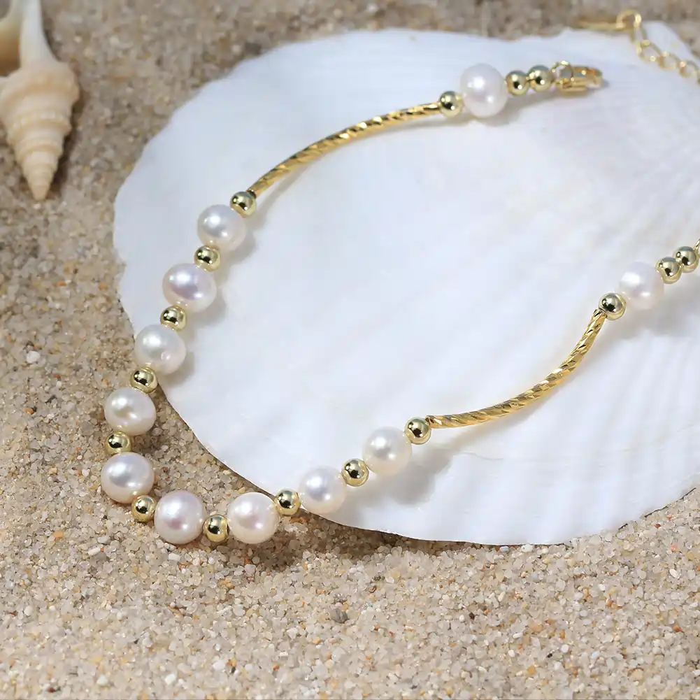 Brățări din argint - Brățară din Argint cu Perle Naturale de Cultură Golden Glow Pearl