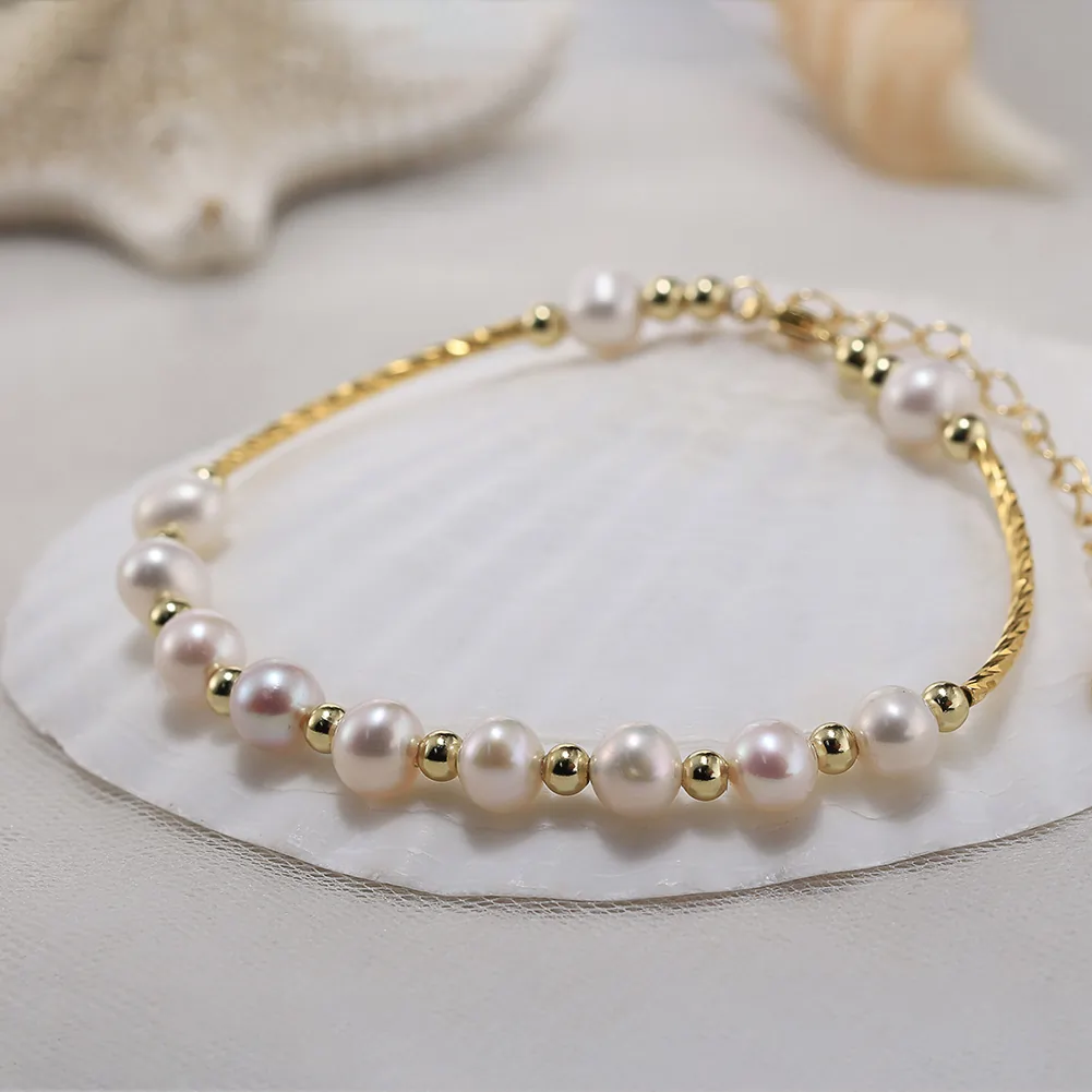 Brățări din argint - Brățară din Argint cu Perle Naturale de Cultură Golden Glow Pearl