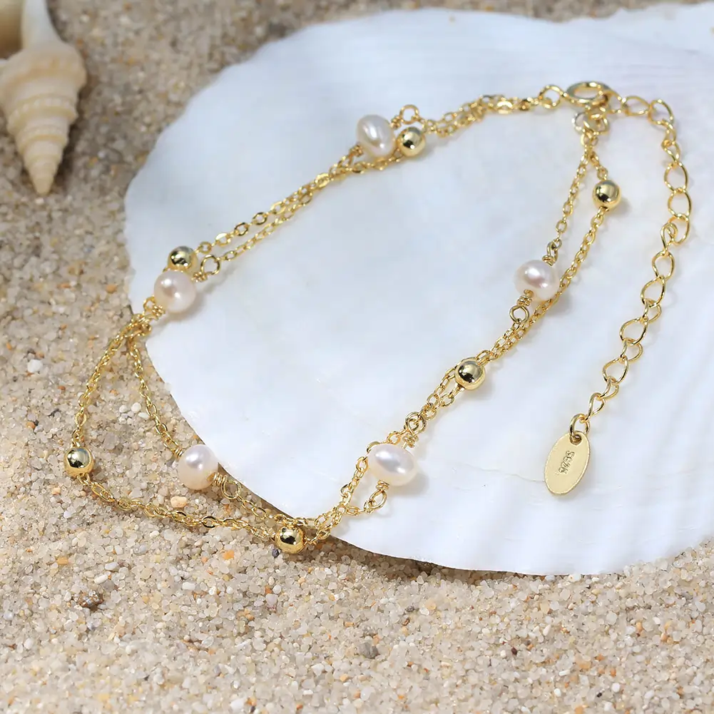 Brățări - Brățară din Argint cu Perle Naturale de Cultură Golden Layers Pearl
