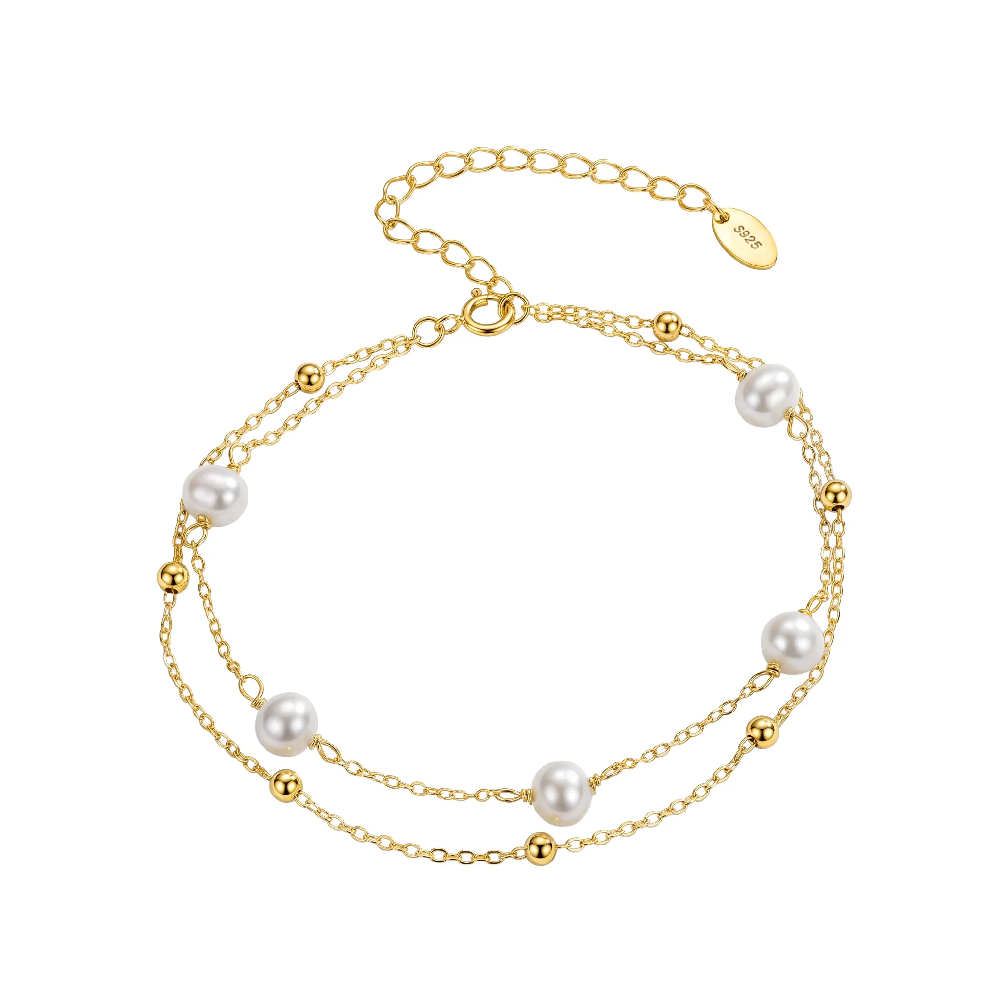 Bratari din argint - Brățară din Argint cu Perle Naturale de Cultură Golden Layers Pearl