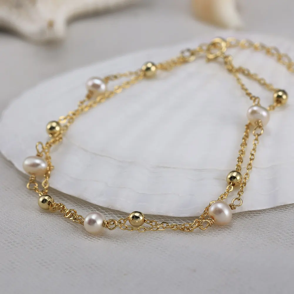 Brățări - Brățară din Argint cu Perle Naturale de Cultură Golden Layers Pearl
