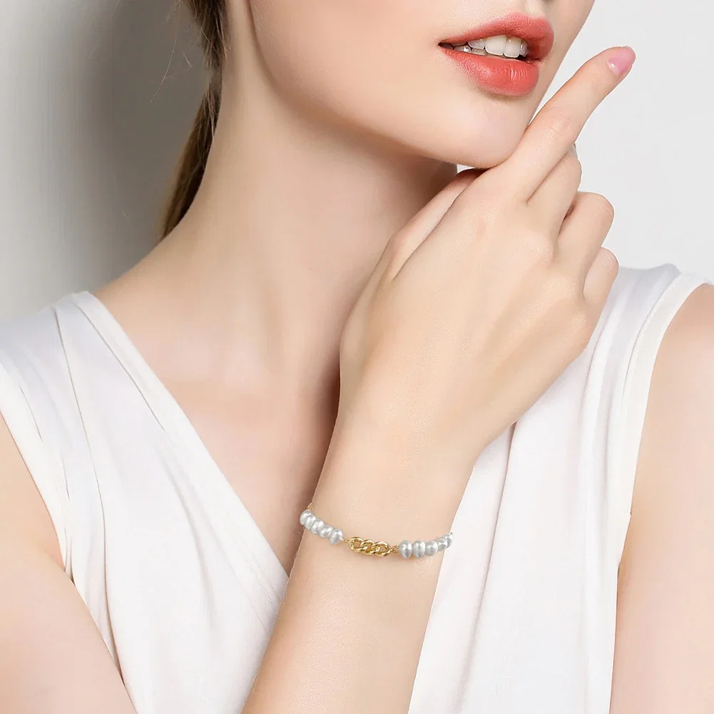 Brățări Din Argint - Brățară din Argint cu Perle Naturale de Cultură Golden Pearl Line