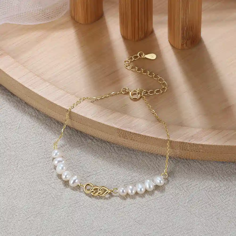 Brățări Din Argint - Brățară din Argint cu Perle Naturale de Cultură Golden Pearl Line