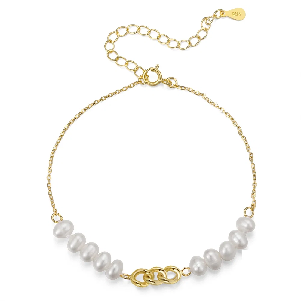 Brățări Din Argint - Brățară din Argint cu Perle Naturale de Cultură Golden Pearl Line