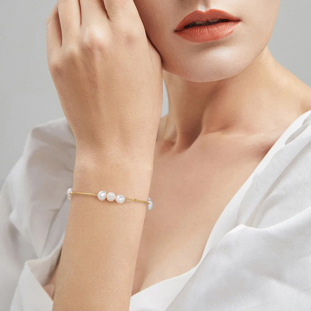 Brățări din argint - Brățară din Argint cu Perle Naturale de Cultură Golden Pearl Rhythm