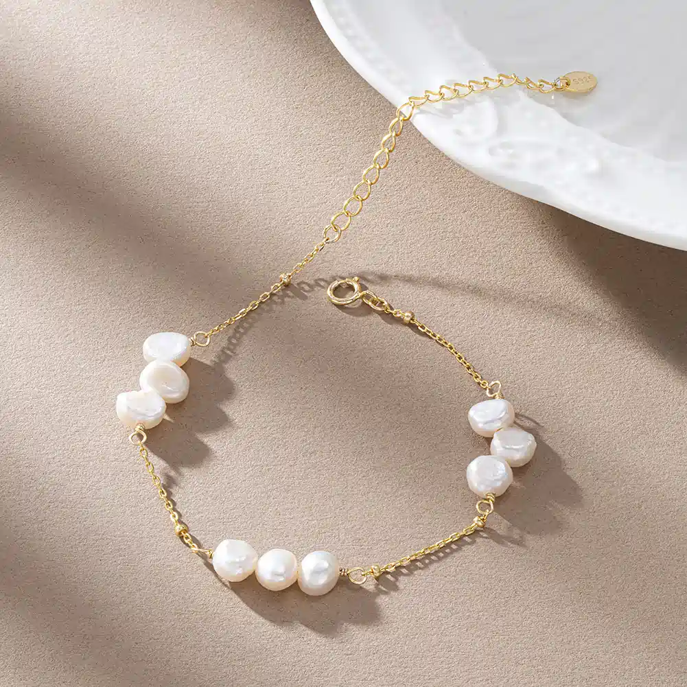 Brățări din argint - Brățară din Argint cu Perle Naturale de Cultură Golden Pearl Rhythm