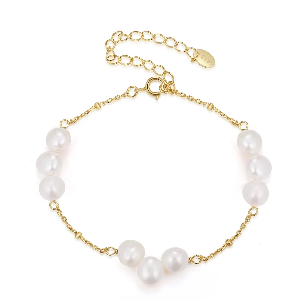 Brățări din argint - Brățară din Argint cu Perle Naturale de Cultură Golden Pearl Rhythm