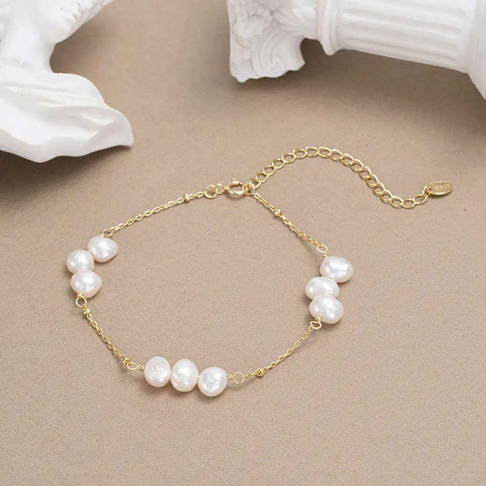 Brățări din argint - Brățară din Argint cu Perle Naturale de Cultură Golden Pearl Rhythm